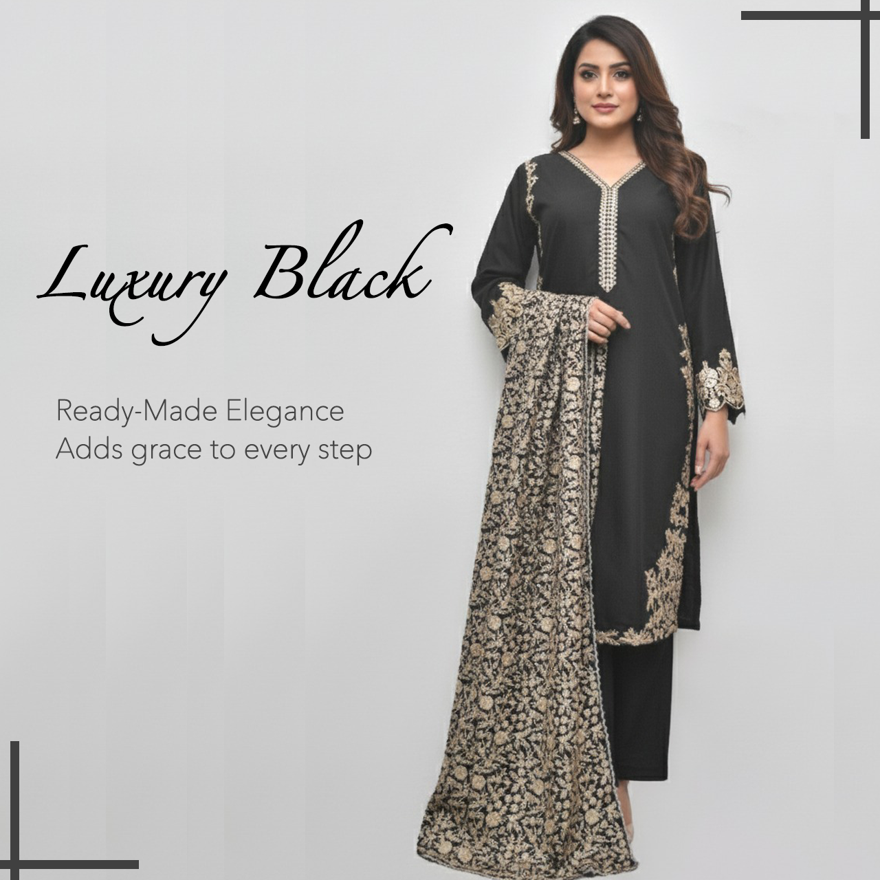 Luxury Black Embroidered Ready-Made 3 Piece Suit | All-Season Formal Wear